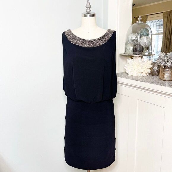 Cachet Black Sexy Sheath Dress with Beaded Neckline & Open Back Medium - Picture 2 of 10